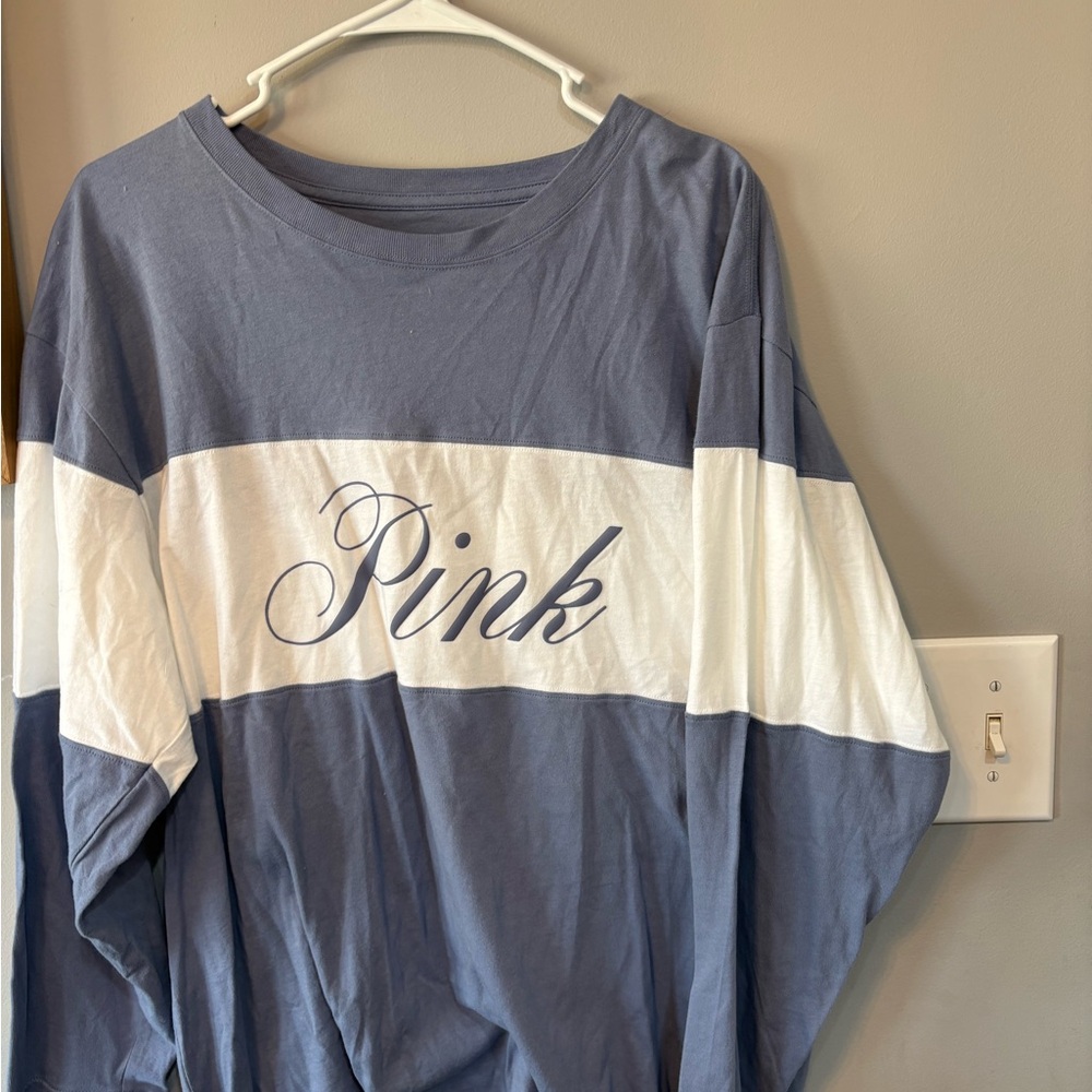 VS PINK Blue and White Long Sleeve Shirt
